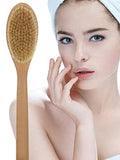 Beechwood Bath and Shower Body Brush with Nature Boar Bristles, Long Hand Wooden Dry Bath Body Back Brush, Perfect Spa Gift