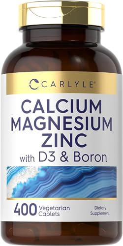 Calcium Magnesium Zinc with Vitamin D3 and Boron | 400 Caplets | Vegetarian, Non-GMO Supplement | by Carlyle