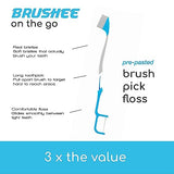 Brushee - The Evolution of Oral Care | 3-in-1 Tool (Pre-Pasted Mini-Brush + Floss + Pick) | Individually Wrapped | Disposable | Prepasted Travel Toothbrushes | Small Adult Toothbrush - (120-Pack)