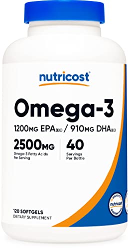 Nutricost Omega 3 Fish Oil - 2500MG, 120 Softgels (40 Serv) - Triple-Strength Fish Oil, Wild Caught! 1200mg EPA 910mg DHA - Non-GMO, Gluten Free