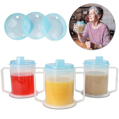 Mondo Medical Double Handle Adult Sippy Cups for Elderly Assistance - 3pk 12oz Clear Tumblers with Lids and Spouts