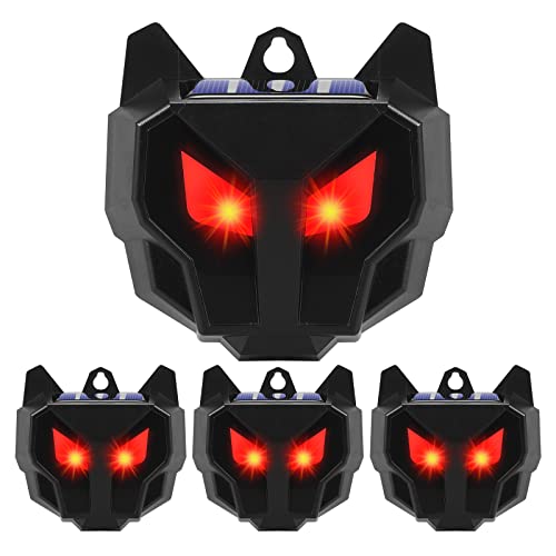 4 Pack Solar Powered Animal Repellent, Nighttime Animal Deterrent Repellent with Red LED Lights Waterproof Wild Animal Predator Deterrent Repel Coyote, Raccoon, Fox, Skunk from Yard Farm Animal Model