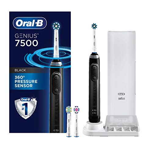 Oral-B 7500 Electric Toothbrush, Black with 4 Brush Heads and Travel Case - Visible Pressure Sensor to Protect Gums - 5 Cleaning Modes - 2 Minute Timer