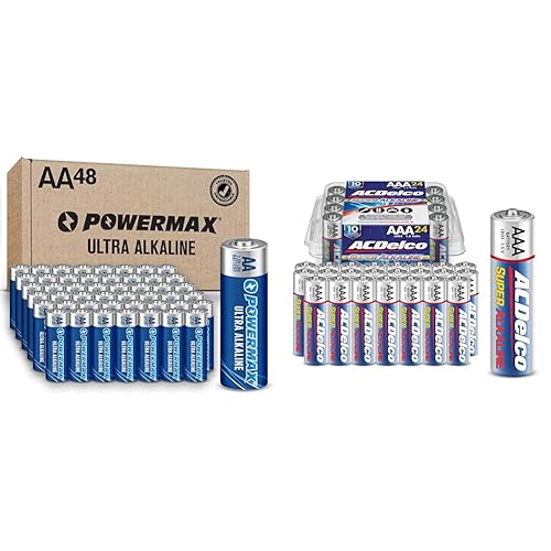 Powermax 48-Count AA Batteries, Ultra Long Lasting Alkaline Battery, 10-Year Shelf Life, Reclosable Packaging & ACDelco 24-Count AAA Batteries, Maximum Power Super Alkaline Battery, 10-Year Shelf Life