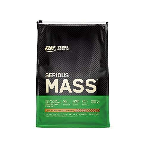 Optimum Nutrition Serious Mass, Weight Gainer Protein Powder for Muscle Gain, Added Immune Support, Chocolate Peanut Butter, 12 Pound (Packaging May Vary)