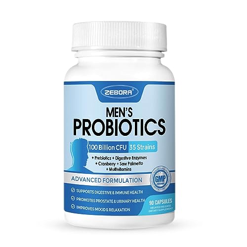 Probiotics for Men 100 Billion CFU - Probiotics for Digestive Health, Men's Probiotics Supplement, Prebiotics & Enzymes, for Prostate Health with Saw Palmetto, Weight Management | 90 Veg Capsules