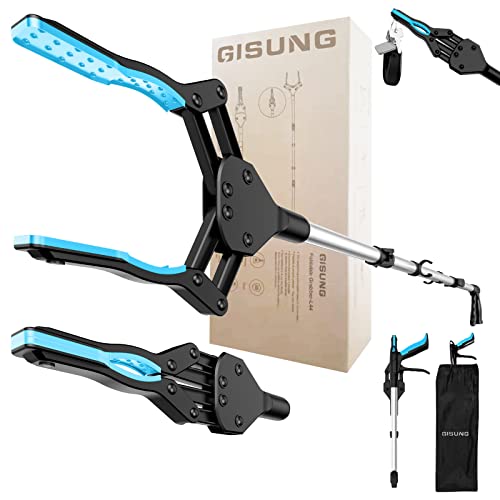 Reacher Grabber Tool Heavy Duty, Gisung 44 Inch Foldable Grabbers for Elderly with Upgraded Rotating Anti-Slip Jaw & Strong Magnetic Tip, Sturdy Reaching Assist Tool for Trash Pickup, Arm Extension
