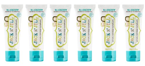 Jack N' Jill Kids Natural Kids Toothpaste with Xylitol: Blueberry - Gluten Free, Vegan, Fluoride-Free, SLS-Free, Dairy-Free- 1.76 oz (Pack of 6)