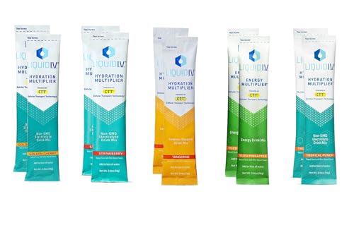 Liquid IV Hydration Multiplier Variety Pack | 10 Pack |Strawberry, Golden Cherry, Yuzu Pineapple, Tangerine, Tropical Punch | Electrolyte Drink Mix | Easy Open Single-Serving Sticks| Non-GMO