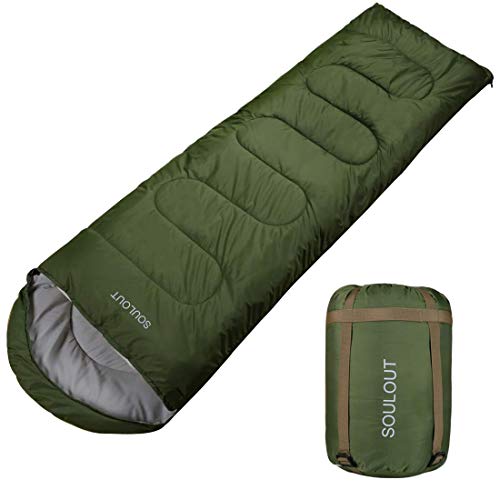 Envelope Sleeping Bag,3-4 Seasons Warm Cold Weather Lightweight, Portable, Waterproof Compression Sack Adults & Kids - Indoor & Outdoor Activities: Traveling, Camping, Backpacking, Hiking, Army Green