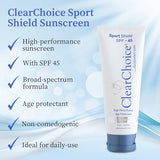 ClearChoice Sport Shield Sunscreen - Natural Face Sunscreen for Daily Use, SPF 45-4 Ounces