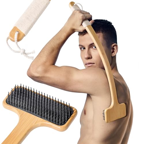 Bamboo Back Scratcher for Men and Women, 22'' Oversized Body Scratcher with Curved Handle and Soft Wide Head, Effective Anti-itch and Comfortable Massage, Ideal Gift for the Elderly, Pregnant