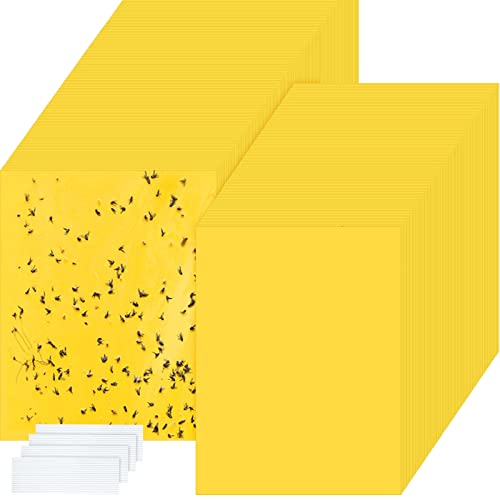 500 Pcs Double Sided Sticky Traps for Flying Plant Insect Like White Flies Aphids 6 x 8 Inch Sticky Gnat Traps Killer Fruit Fly Traps for Indoor Outdoor Including Twist Ties, Yellow