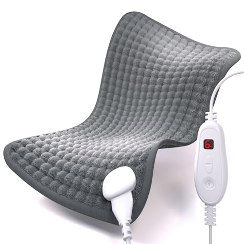 DAILYLIFE Heating Pad 12"x24" for Pain Relief, Microplush Electric Heating Pads with 6 Heat Settings, Fast-Heating Technology, Auto Shut Off, Great for Back, Neck, and Cramps, Gray
