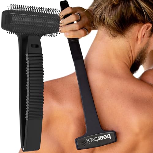 Bearback Back Scratcher: Premium Scratcher for Back & Body. Original Large Bristled Extendable Folding Long 17" Handle Exfoliating Brush for Adults/Men/Women/Elderly. American Small Business (Black)