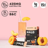 HALO Hydration Electrolyte Powder Packets – Peach - 24 Servings (5g Each) - Organic Hydration Drink with Low Sugar + Essential Vitamins + Minerals - Vegan