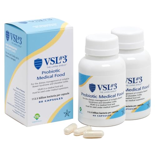 VSL#3 Probiotics Medical Food for Gut Health Dietary Management, High Potency 112.5 Billion CFU Dose, 1 Gastro Recommended Multi-Strain Probiotic, 60 Capsules, 2 Pack