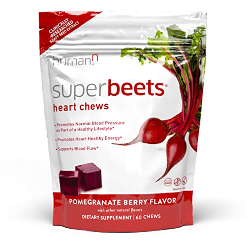 HUMANN SuperBeets Heart Chews - Grape Seed Extract & Non-GMO Beet Energy Chews - Pomegranate Berry Flavor - 60 Count
