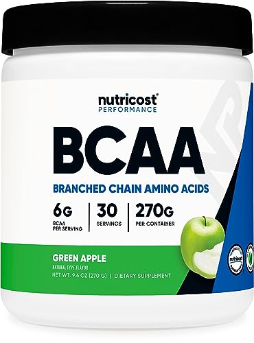 Nutricost BCAA Powder (Green Apple) 30 Servings - Vegetarian, Non-GMO, Gluten Free, Optimal 2:1:1 Ratio