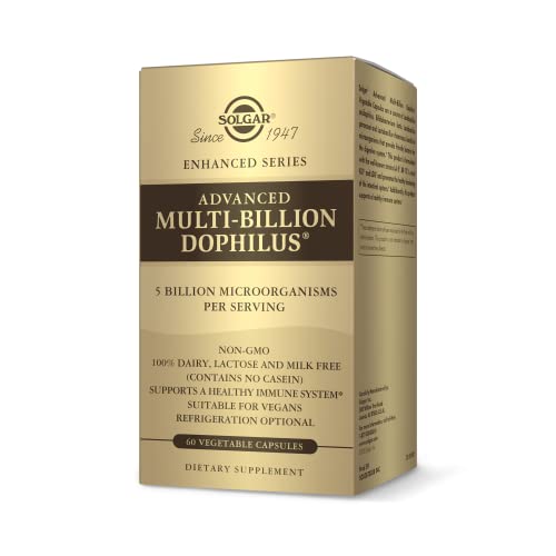 Solgar Advanced Multi-Billion Dophilus, 60 Vegetable Capsules - Supports Healthy Intestinal Flora - 5 Billion Microorganisms Per Serving - Gluten, Dairy, Lactose & Milk No - Vegetarian - 60 Servings
