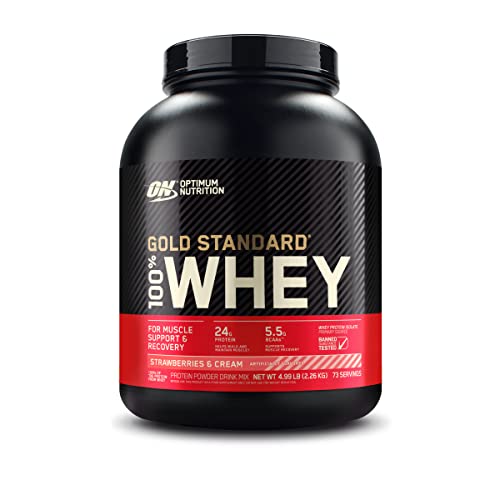 Optimum Nutrition Gold Standard 100% Whey Protein Powder, Strawberries & Cream, 5 Pound (Packaging May Vary)
