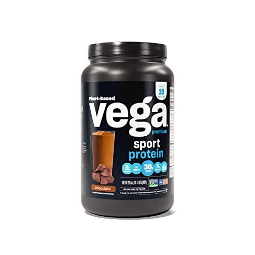 Vega Sport Premium Vegan Protein Powder, Chocolate - 30g Plant Based Protein, 5g BCAAs, Low Carb, Keto, Dairy Free, Gluten Free, Non GMO, Pea Protein for Women & Men, 1.8 lbs (Packaging May Vary)