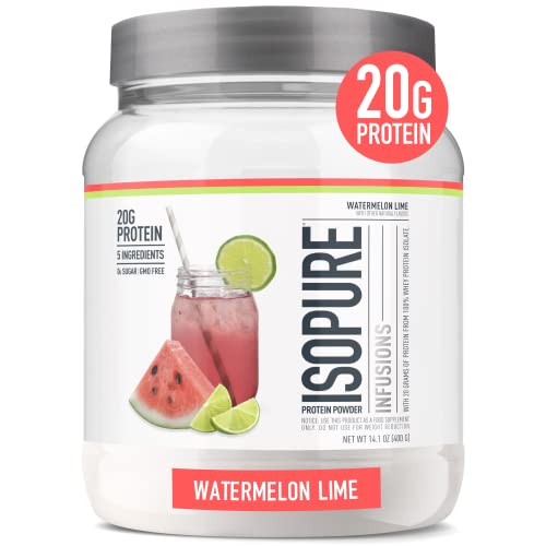 Isopure Protein Powder, Clear Whey Isolate Protein, Post Workout Recovery Drink Mix, Gluten Free with Zero Added Sugar, Infusions- Watermelon Lime, 16 Servings