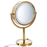 Cavoli 8.5 inch LED Makeup Mirror with 10X Magnification,has Three Colors Lights,Extendable Bathroom Mirror,Tabletop Two-Sided, Antique Brass Finish(8.5in,10X) (Gold, 10x Magnification)