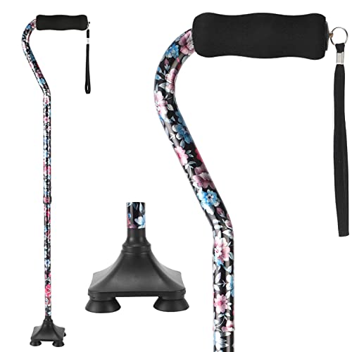 LIXIANG Walking Canes for Women & Men Adjustable Walking Stick,Folding Cane with Soft Sponge Offset Handle,Lightweight,Suitable for Arthritis,The Elderly and The Disabled(Curved Black Flower)