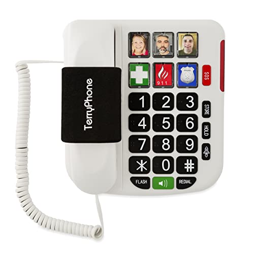 Big Button Phone for Seniors with SOS Pendant | Corded Landline Telephone | Large Braille Buttons for Visually Impaired | Amplified Ringer for Hearing Impaired | Ergonomic Grip
