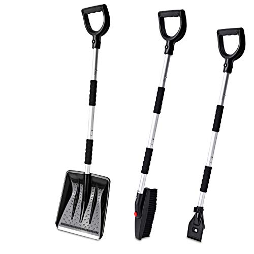 Zento Deals Snow Shovel Kit, 3-in-1 Snow Brush Kit, and Ice Scraper -Emergency Collapsible Design Snow Remover Set for Cars, Trucks, and Outdoors. Material Ice Scraper, Easy to Handle and Use