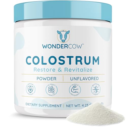 WONDERCOW Colostrum Powder Supplement for Gut Health, Immune Support, Muscle Recovery & Wellness | 40% IgG Highly Concentrated Pure Bovine Colostrum Superfood, Gluten Free, Unflavored, 60 Servings