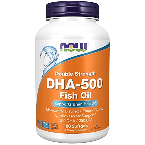 NOW Supplements, DHA-500 with 250 EPA, Molecularly Distilled, Supports Brain Health*, 180 Softgels