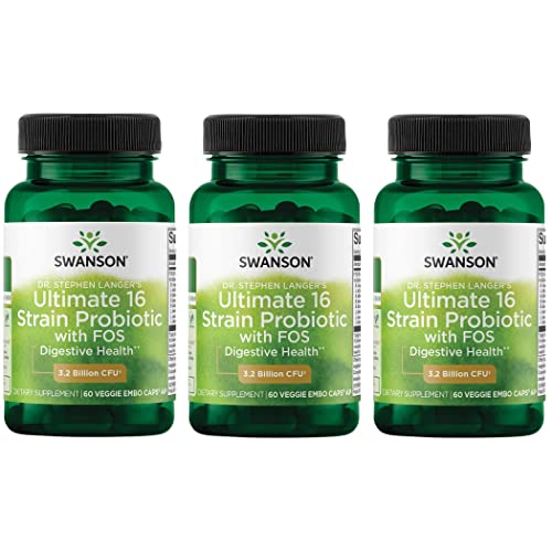 Swanson Dr. Stephen Langer's Formula - Natural Probiotic w/Prebiotic FOS - 16-Strain Supplement Promoting Digestive Support w/ 3.2 Billion CFU per Capsule - (60 Veggie Capsules) 3 Pack
