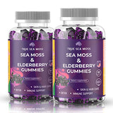 Sea Moss Gummies with Elderberry, Contains Irish Sea Moss, Elderberry Extract, Burdock Root, Bladderwrack, Sodium - 60 pcs Seamoss Gel Gummies for Thyroid, Immune Support, Energy, Pack of 2