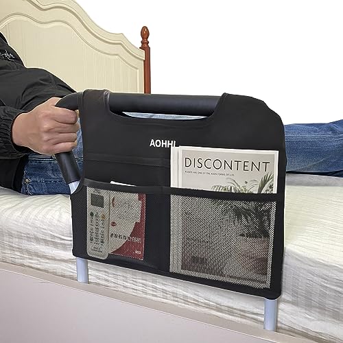 Bed Rails for Elderly Adults Safety with Adjustable Heights Storage Pocket Assist Support Side Railings for Seniors Citizens Slides Under Mattressbed Cane Guard Bed Handles Bars (Grey)