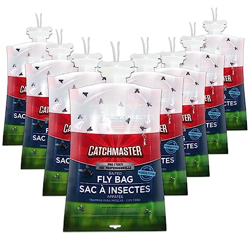 Catchmaster Pro Series Fly Bag 8-Pack, Hanging Fly Trap Outdoor Home, Bug Catcher and Flying Insect Trap with Natural Attractant, Pet Safe Pest Control, XL Bag for Backyard, Pool, Patio & Camping