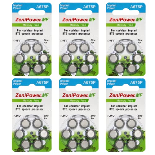 ZeniPower 1.45V Hearing Aid Batteries (Size 10, 13, 312, 675, Implant Cochlear) Hearing Aid Accessories (36 Batteries, Size 675p - Implant)