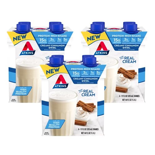 Atkins Creamy Cinnamon Swirl Protein Shake, 15g Protein, Low Glycemic, 2g Net Carb, 1g Sugar, Keto Friendly, 12 Count