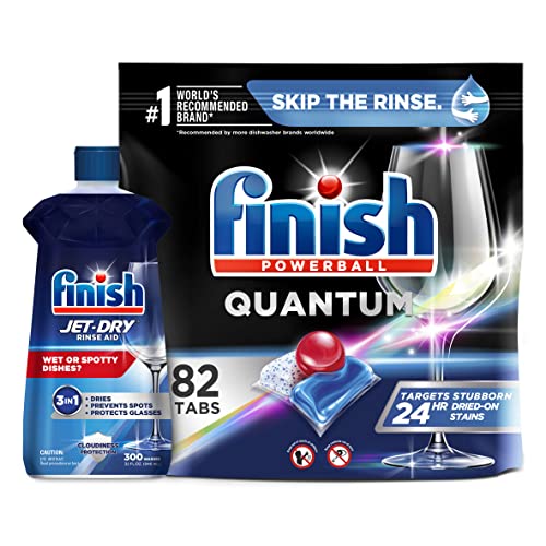 Set: Finish - Quantum - 82ct - Dishwasher Detergent - Powerball - Ultimate Clean & Shine - Dishwashing Tablets - Dish Tabs & Finish Jet-dry, Rinse Agent, Ounce Blue 32 Fl Oz