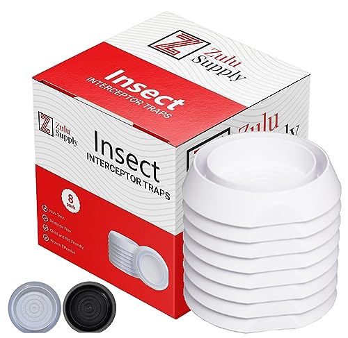 Zulu Supply Bed Bug Interceptors, Traps, 8 Pack, Bedbug Monitor, Insect Detector for Bed Legs or Furniture (White 8-Pack)