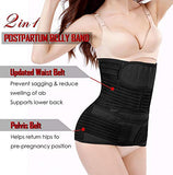 ChongErfei 2 in 1 Postpartum Belly Wrap Waist/Pelvis Belt C-Section Natural Birth Back Support Girdle Postpartum Recovery Belt (Black-3 straps, Plus Size)