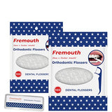 Fremouth Orthodontic Flossers for Braces - Ortho Dental Floss Picks, 100 Count (Pack of 2), with a Travel Case