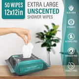 Adult Wipes for Elderly 50 XL 12''x 12'' Body Wipes for Adult Bathing, Shower Wipes for Adults No Rinse, Biodegradable Hygiene Cleansing Wipes for Women Men for Gym Travel