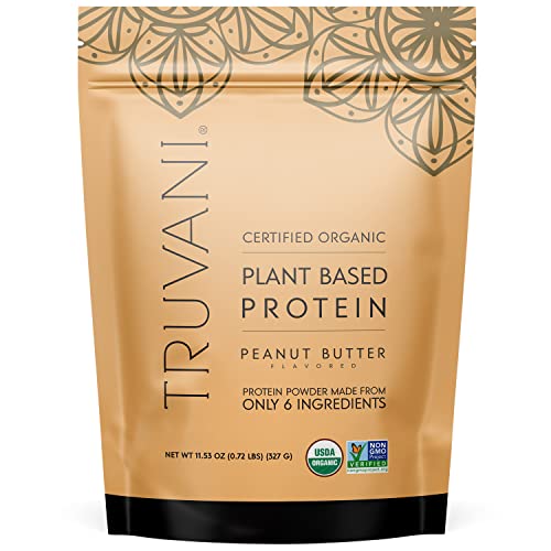 Truvani Organic Vegan Protein Powder Peanut Butter - 20g of Plant Based Protein, Organic Protein Powder, Pea Protein for Women and Men, Vegan, Non GMO, Gluten Free, Dairy Free (10 Servings)