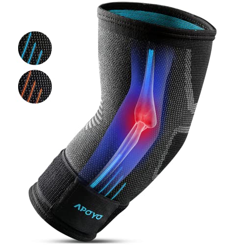APOYO Elbow Brace for Tendonitis and Tennis Elbow, Elbow Compression Sleeve, Tennis Elbow Brace for Women and Men w/ Adjustable Strap for Tennis Elbow Relief, Weightlifting, Arthritis, Workouts, Reduce Joint Pain During Fitness Activity (Medium)