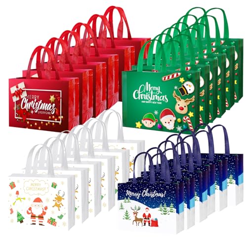 IPQXE 24 Pack Large Christmas Gift Bags - Reusable Christmas Tote Bags Non-Woven, Xmas Shopping Bags with Handles, for Christmas Treat Bags, Gifts Wrapping, Xmas Party Supplies 12.8'' X 9.8'' X 4.5''…