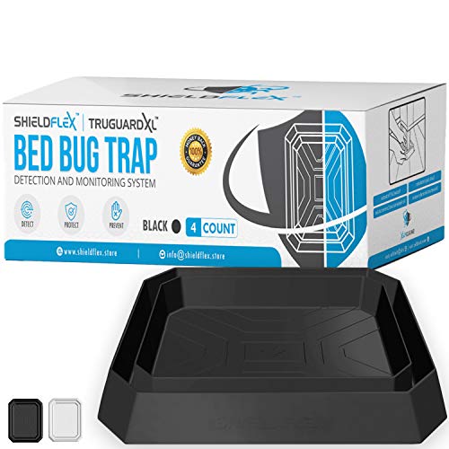 Bed Bug Trap — 4 Pack | TruGuard XL Bed Bug Interceptors (Black) | Extra Large Bed Bug Traps for Bed Legs | Reliable Insect Detector, Interceptor, and Monitor for Pest Control and Treatment