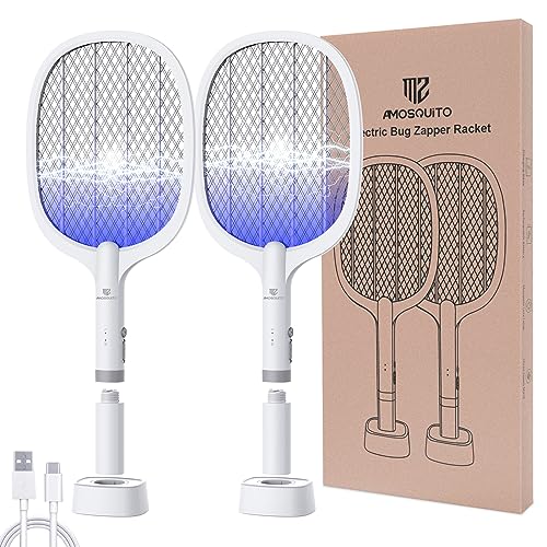 Bug Zapper Racket, 4200V Electric Fly Swatter Rechargeable Mosquito Zapper for Indoor and Outdoor-2000mAh - 2 Pack