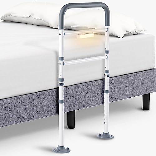 Canford Bed Rails for Elderly Adults Safety - with Motion Light, Bed Assist Rail Handle with Support Legs, Bedside Hand Guard Grab Bar for Seniors & Surgery Patients Fits King, Queen, Full, Twin
